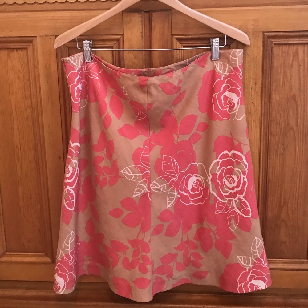 Boden Pink and Tan Floral Midi Skirt
